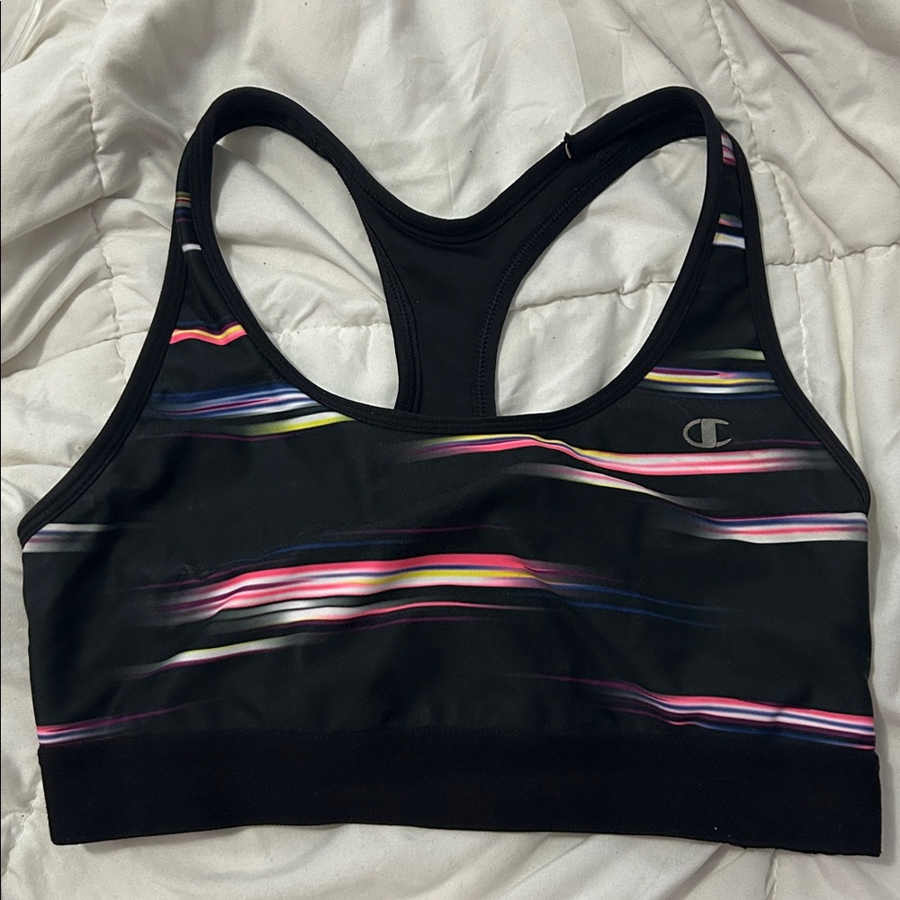 Champion Black Bra with Multicolor Stripes